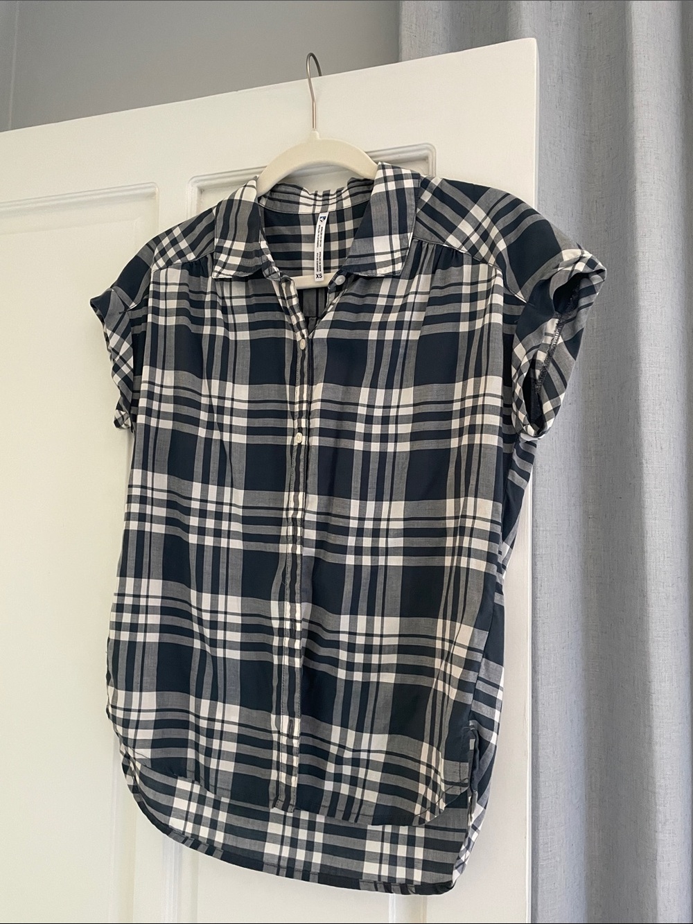 Button Front Plaid Shirt - Black & White
